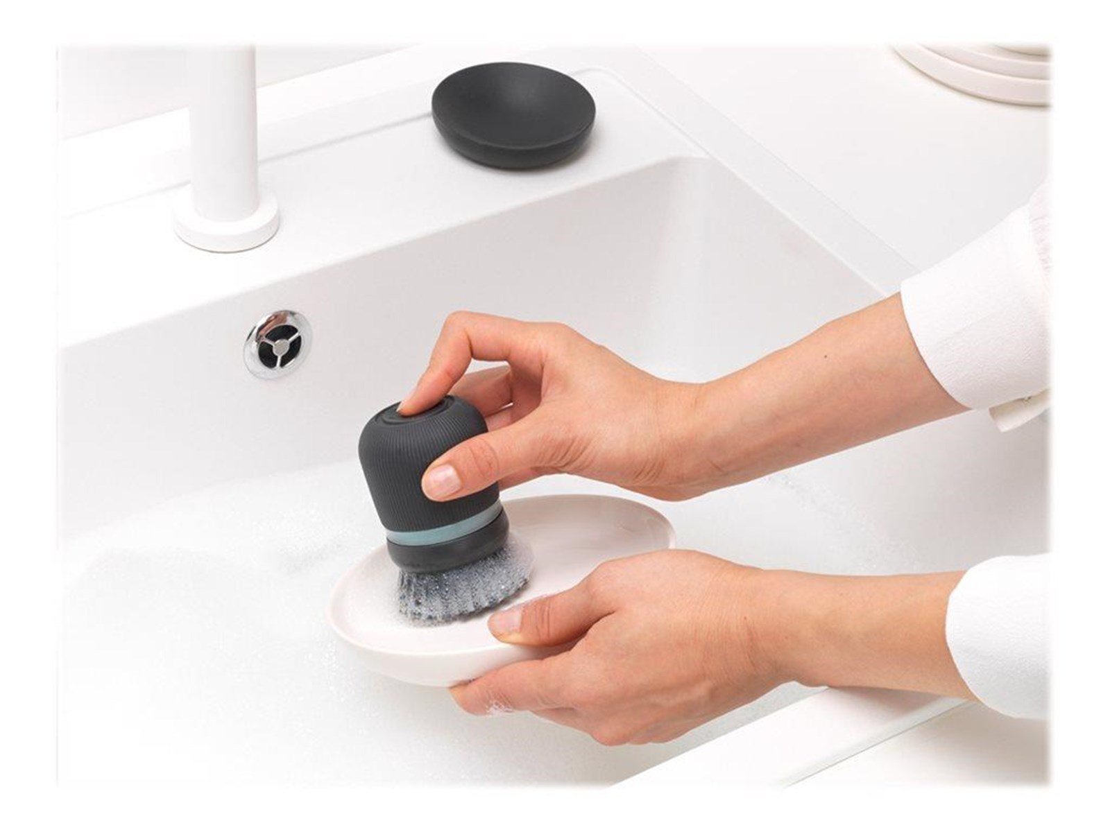 brabantia - soap dispensing dish brush - polyester - dark grey brabantia - soap dispensing dish brush - polyester - dark grey